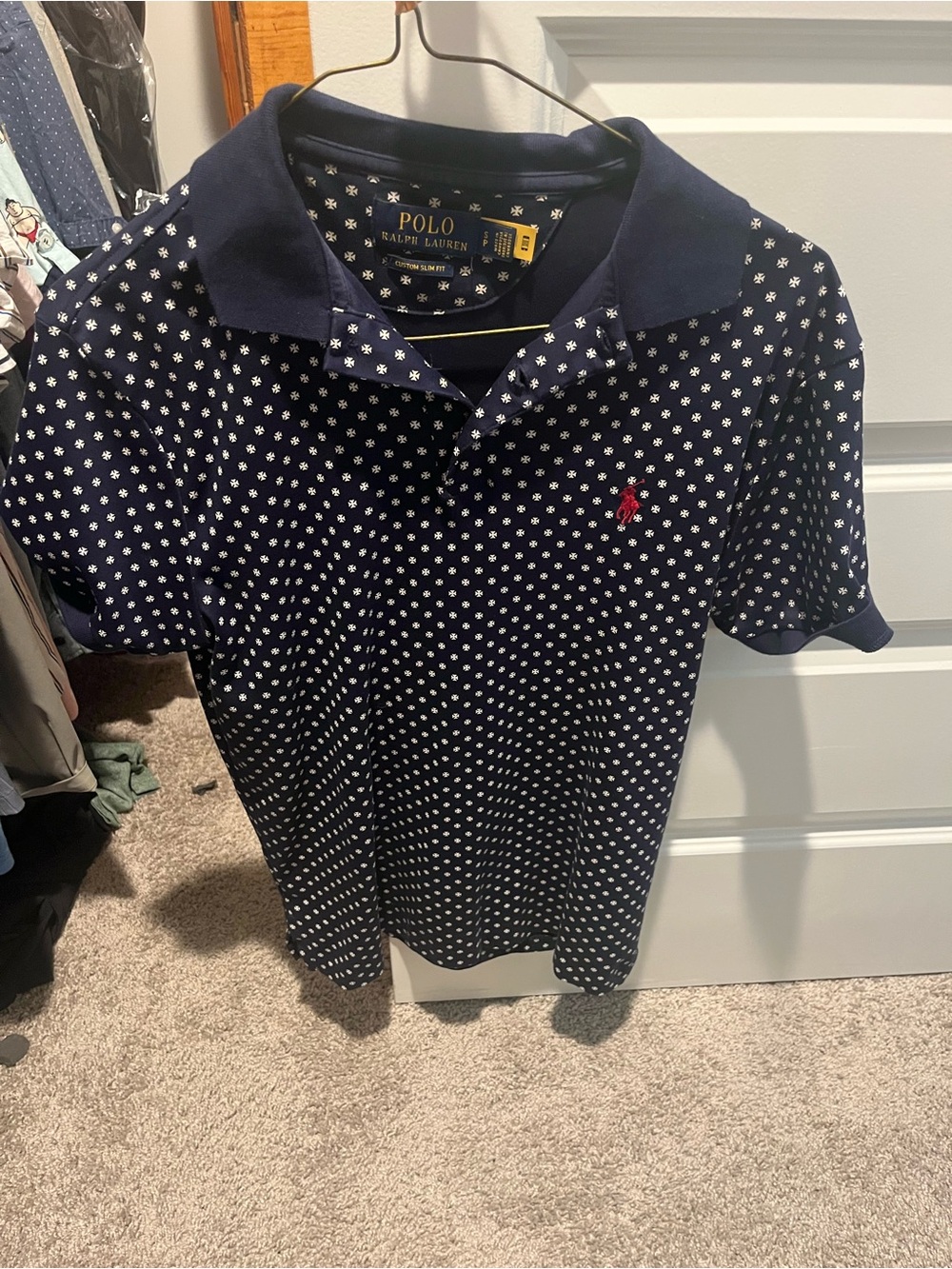 Polo by Ralph Lauren Navy Polo with White Dot Pattern and Red Pony
